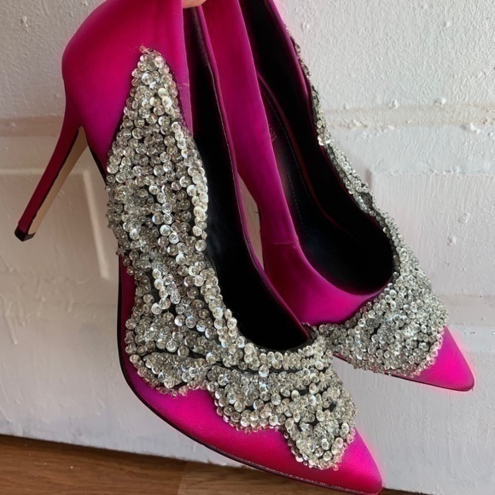 Gianni Bini Crystino Satin Sequin Pink Heel